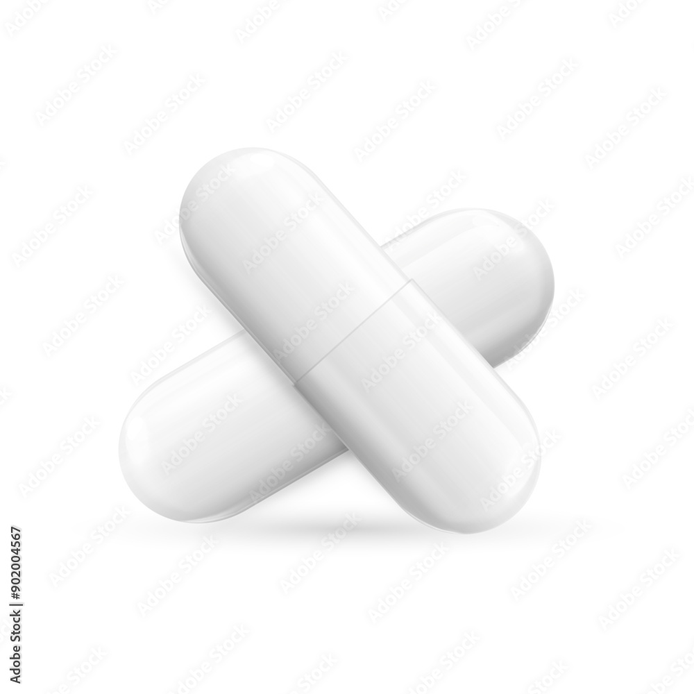 Couple of pills. Realistic white pills. Vitamins capsule on transparent background. Realistic treatment tablet. Vector illustration Couple of pills. Realistic white pills. Vitamins capsule on transparent background. Realistic treatment tablet. Vector illustration