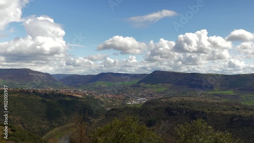 Viaduc de Millau. Bridge overview of the area near and blue sky