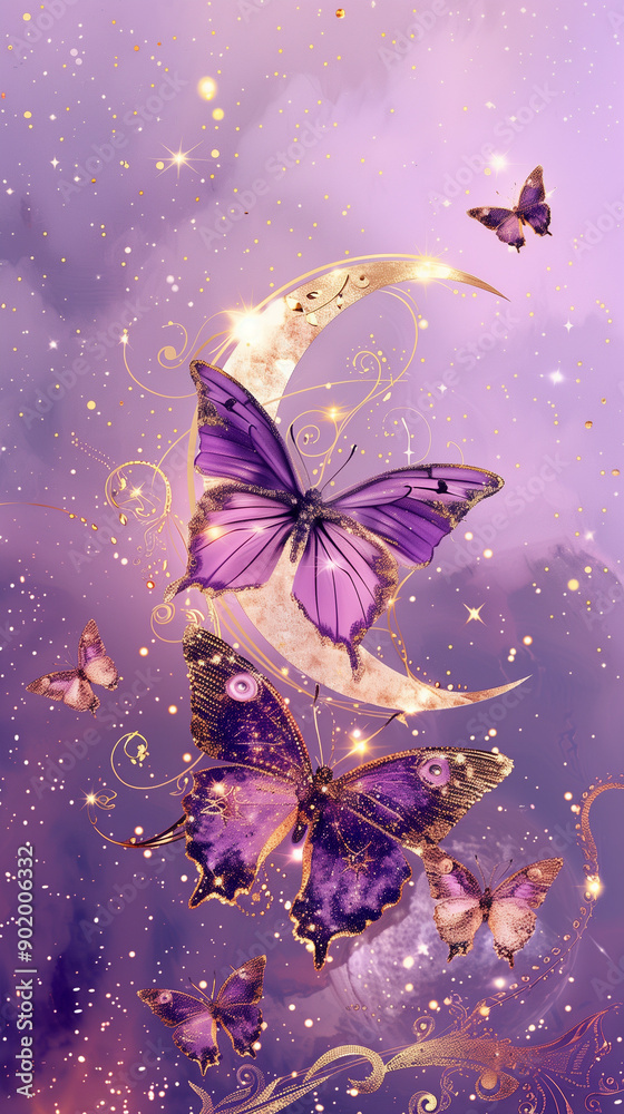 butterfly on purple background moon butterfly on purple background moon