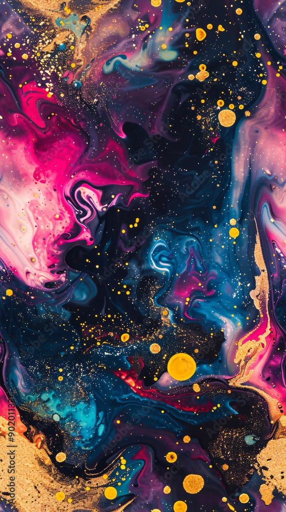 Vibrant and abstract galaxy backdrop with swirling designs and touches of gold Vibrant and abstract galaxy backdrop with swirling designs and touches of gold