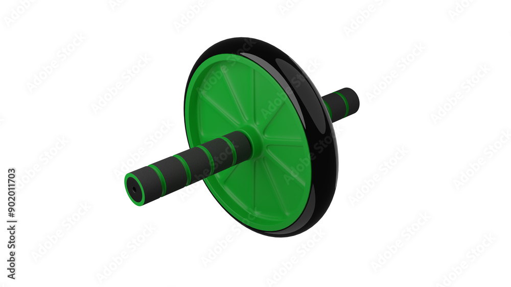 Black green fitness roller or wheel isolated on transparent and white background. Sport concept. 3D render Black green fitness roller or wheel isolated on transparent and white background. Sport concept. 3D render