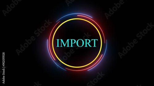 Technology background with glowing neon circle and the word on black background.