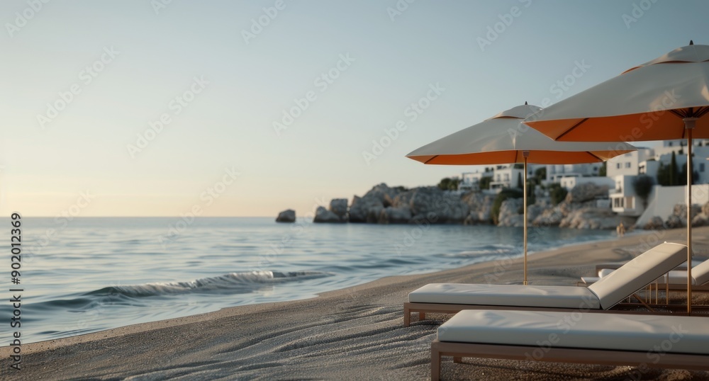 Fototapeta premium Beach Lounge Chairs on a Sunny Day