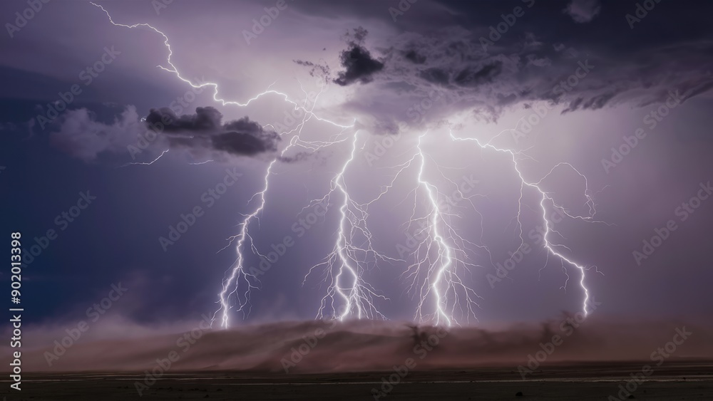 A large lightning bolt is striking the ground in front of a field, AI A large lightning bolt is striking the ground in front of a field, AI