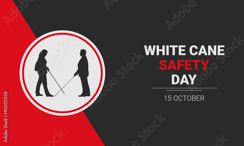 White Cane Safety Day banner.Vector illustration with silhouettes of blind people with white canes.