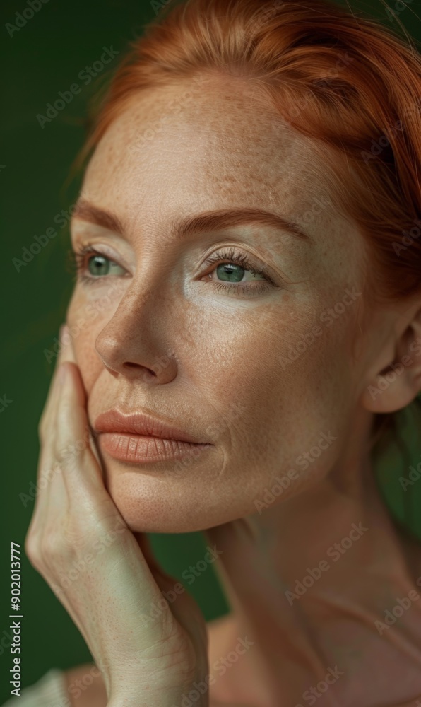 A contemplative woman with red hair and freckles A contemplative woman with red hair and freckles