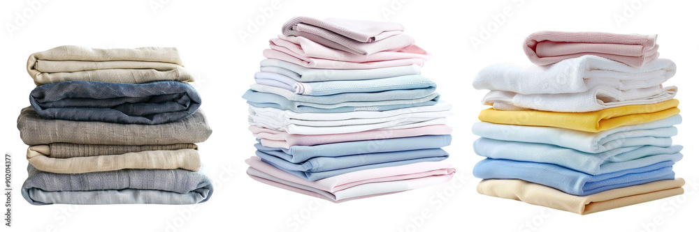 Set of neatly folded stack of clean clothes isolated on transparent background Set of neatly folded stack of clean clothes isolated on transparent background