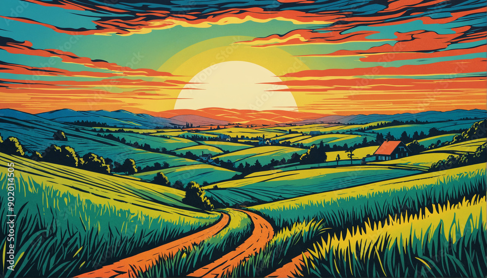 countryside landscape with a sun shining over countryside landscape with a sun shining over