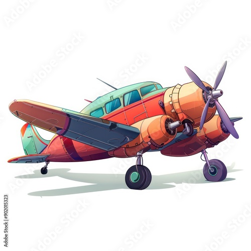 A vintage cartoon aeroplane with bright, colorful paint, depicted from the side, illustrating an old aircraft design that brings a touch of nostalgic aviation charm