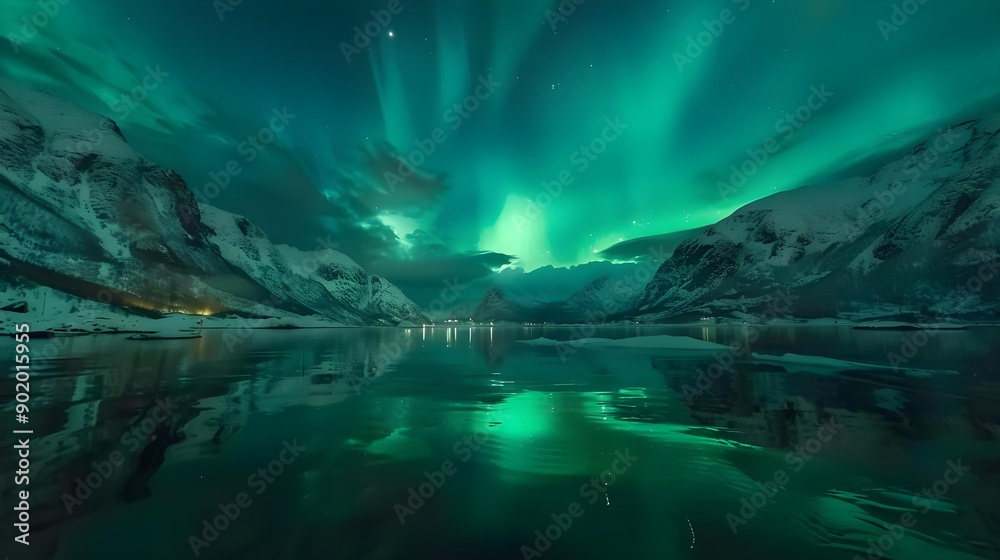 Naklejka premium Aurora borealis on the Lofoten islands, Norway