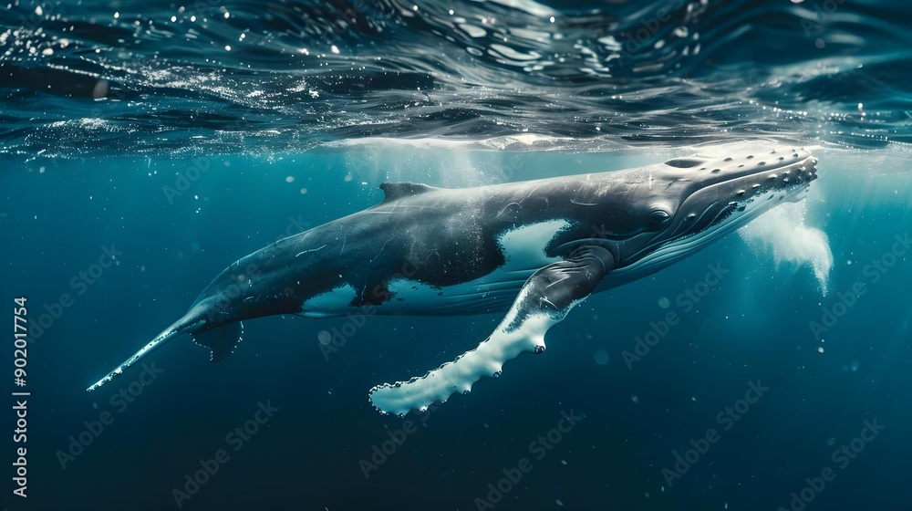 Naklejka premium A Baby Humpback Whale Playing Near the Surface