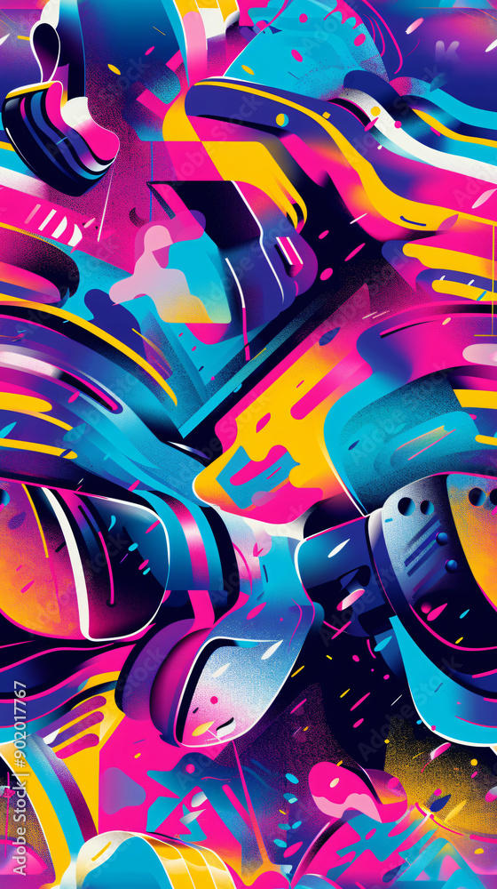 Fototapeta premium Energetic and lively abstract design featuring a whimsical blend of shapes and colors