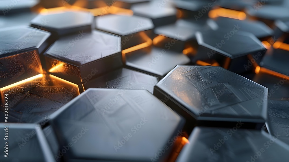 Hexagonal abstract metal background with light