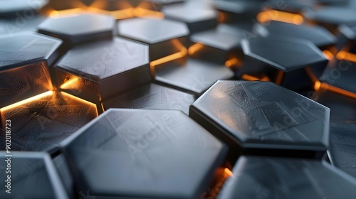 Hexagonal abstract metal background with light