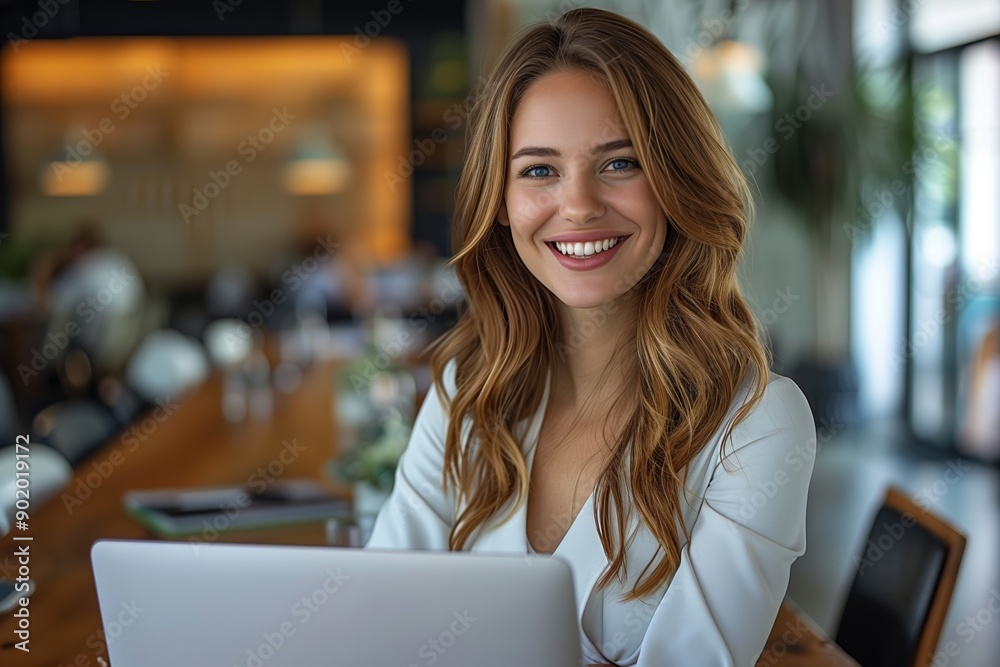 Confident Businesswoman Preparing for a Productive Meeting in Modern Office Boardroom Confident Businesswoman Preparing for a Productive Meeting in Modern Office Boardroom