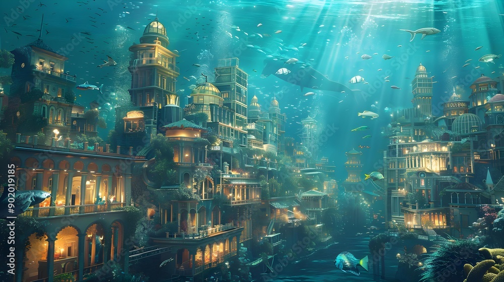 Obraz premium Underwater city life essence captured
