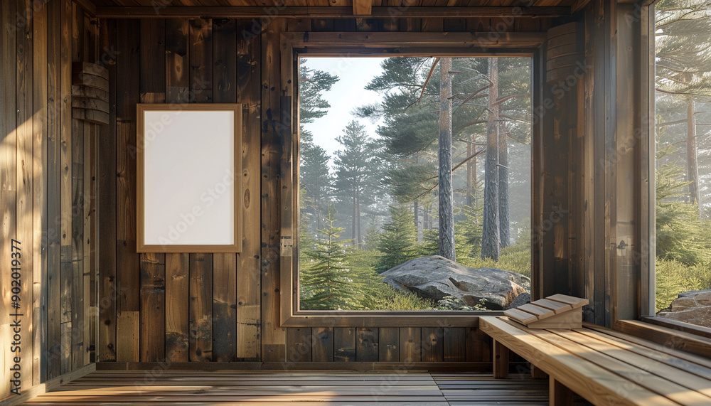 Rustic sauna natural stone accents with empty frame Rustic sauna natural stone accents with empty frame