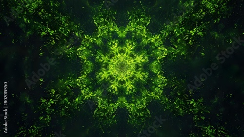Hypnotic kaleidoscope background with green motion