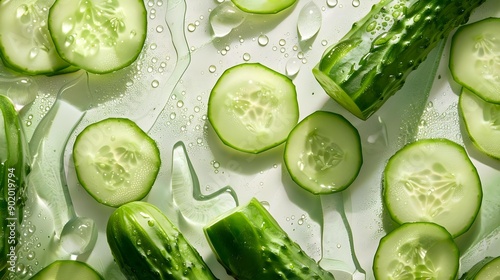 Fresh cucumbers group with slices