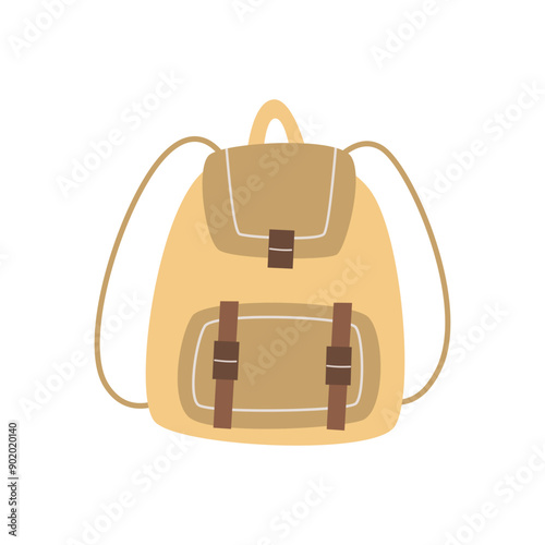 Cartoon backpack. camping thematic element. Colorful vector illustration, flat style. design for cards, print, poster, cover