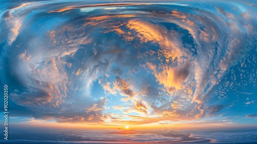 360 Panorama of Glowing Sunset Sky