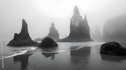 Scenic view of sea stacks and rock formations on the beach