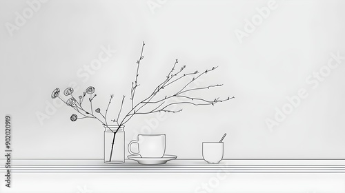 Minimalist line drawing of everyday objects