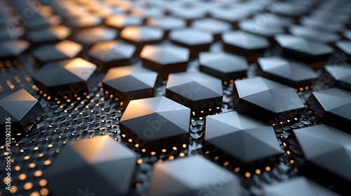 Hexagonal abstract metal background with light