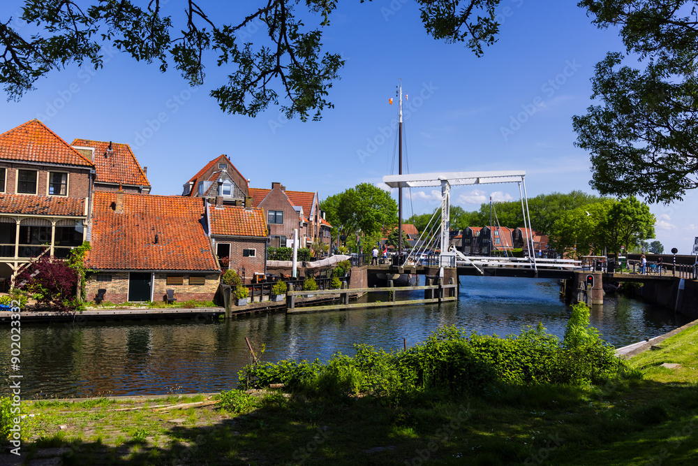 Fototapeta premium Scenic Enkhuizen cityscape in Northern Netherlands. One of the most important harbor cities in the Netherlands.