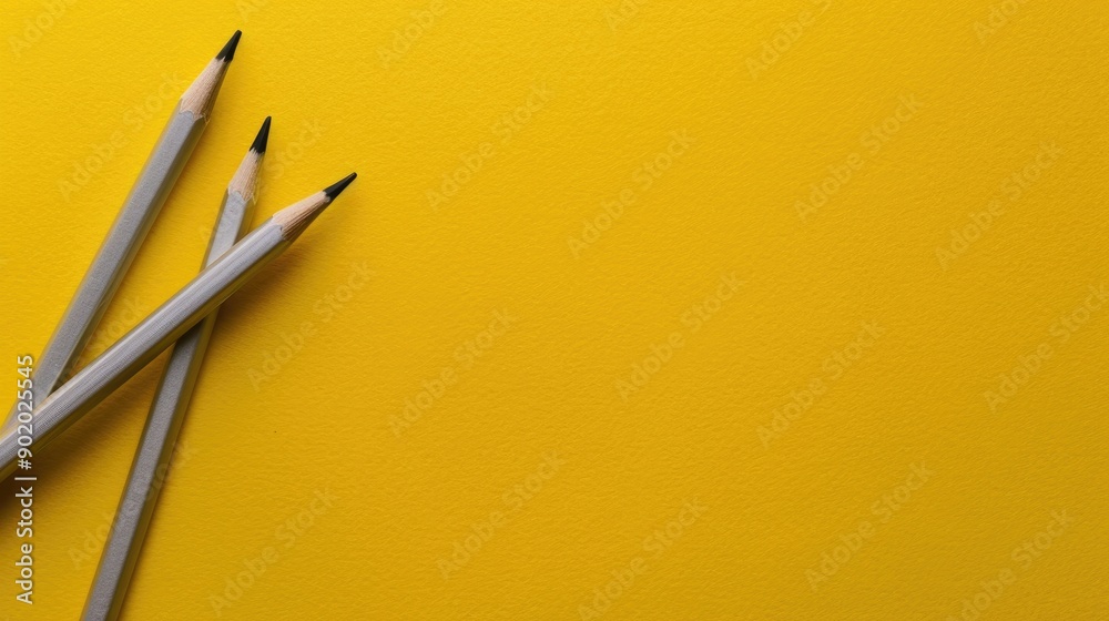 Two pencils on yellow background top view Two pencils on yellow background top view