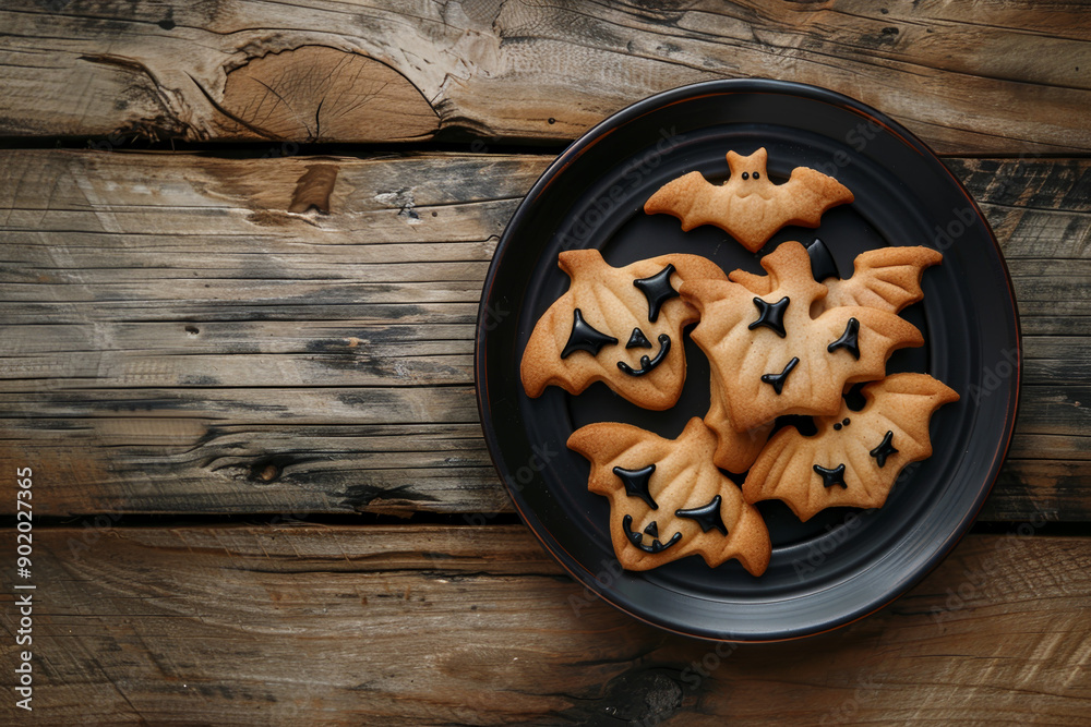 A plate of Halloween cookies with black faces on them A plate of Halloween cookies with black faces on them