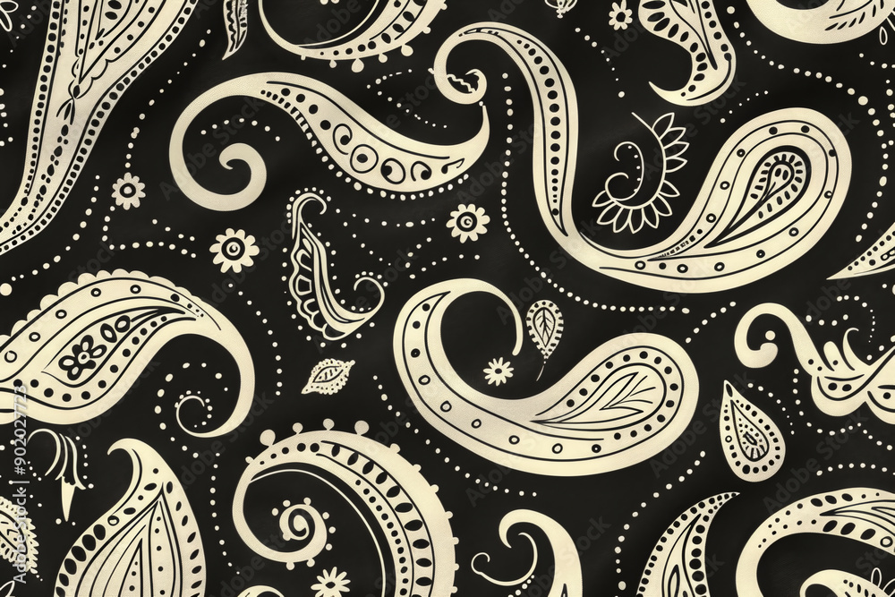 A black and white paisley patterned fabric A black and white paisley patterned fabric