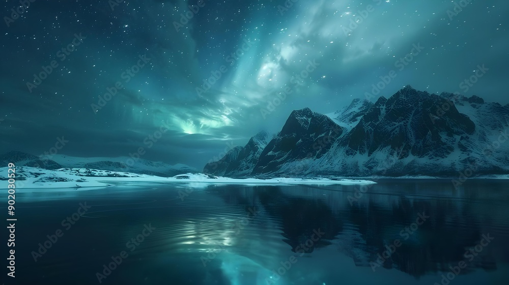 Naklejka premium Aurora borealis on the Lofoten islands, Norway