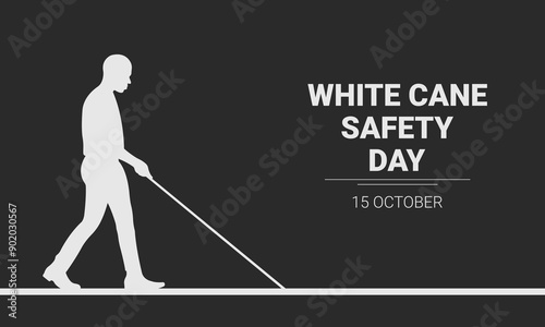 White Cane Safety Day banner.Vector illustration with silhouette of blind man with white cane.