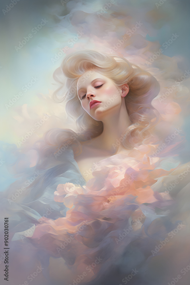 Universal Feminine: A Mysterious and Ethereal Representation of a Woman in Pastel Hues