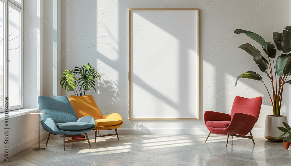 Scandinavian living room with empty frame
