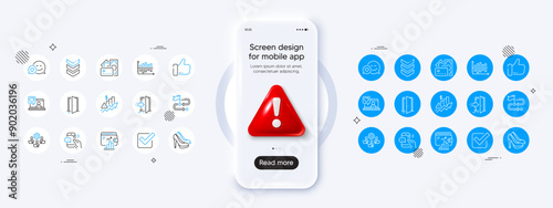Dating, Checkbox and Rise price line icons. Phone mockup with 3d danger icon. Pack of Wallet, Like, Call center icon. Travel path, Friends chat, Teamwork pictogram. Vector