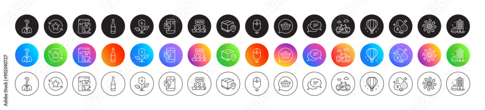 Versatile, Shopping cart and Eco power line icons. Round icon gradient buttons. Pack of Coffee maker, Online voting, Bike icon. Construction building, Scroll down, Hiring employees pictogram. Vector Versatile, Shopping cart and Eco power line icons. Round icon gradient buttons. Pack of Coffee maker, Online voting, Bike icon. Construction building, Scroll down, Hiring employees pictogram. Vector