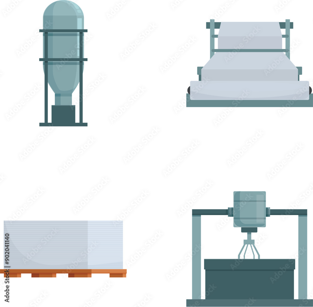 Industrial icons set water tower, steel bridge, cargo, and hydraulic press Industrial icons set water tower, steel bridge, cargo, and hydraulic press