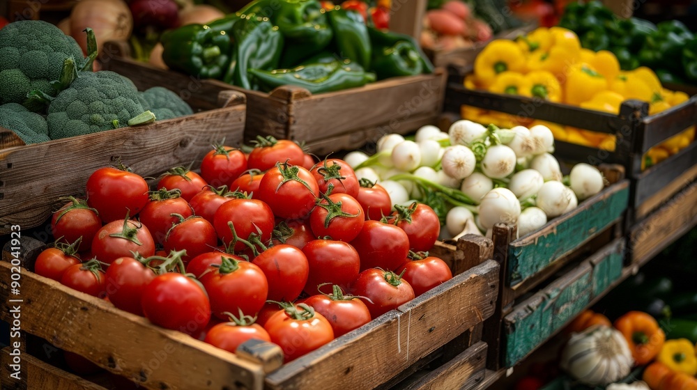 Vibrant Display of Fresh Organic Vegetables in Market Vibrant Display of Fresh Organic Vegetables in Market