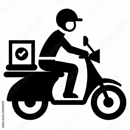 Fast and Reliable Delivery Man on Motorcycle Icon Efficient Service in Motion photo