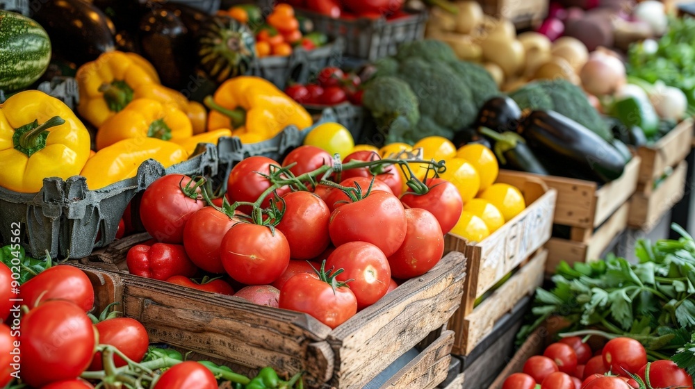 Vibrant Display of Fresh Organic Vegetables in Market Vibrant Display of Fresh Organic Vegetables in Market
