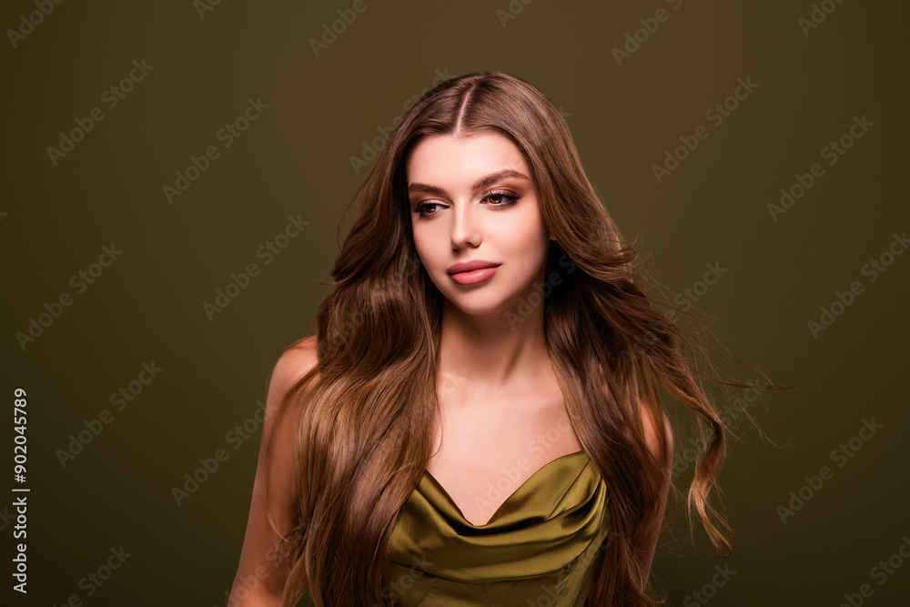 Photo of elegant gorgeous pretty celebrity vip party isolated on khaki color background Photo of elegant gorgeous pretty celebrity vip party isolated on khaki color background