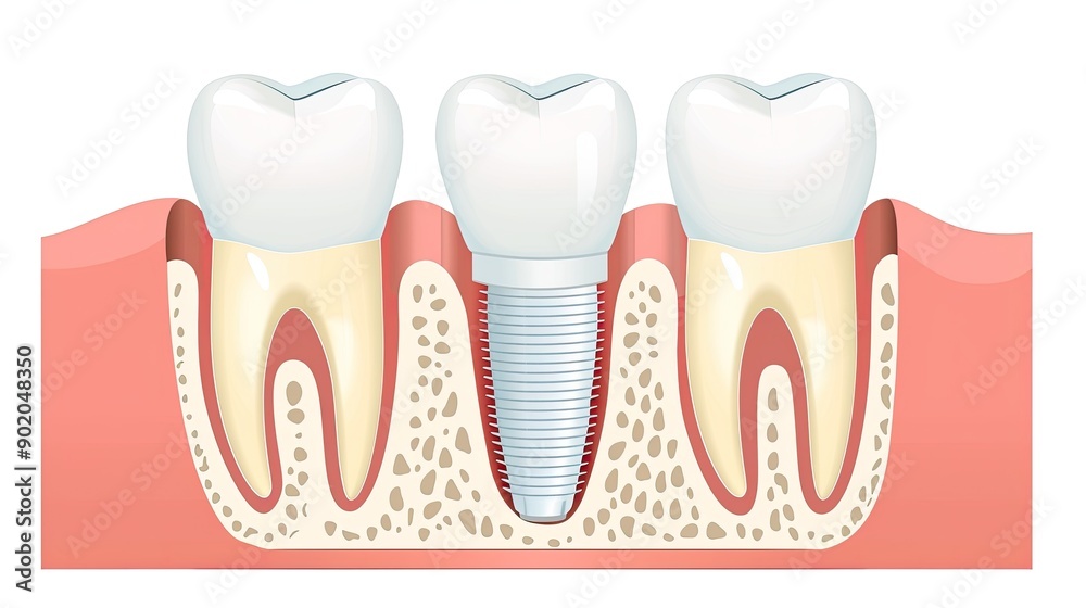 High-Resolution Cross-Sectional Illustration of a Dental Implant in the Jawbone High-Resolution Cross-Sectional Illustration of a Dental Implant in the Jawbone