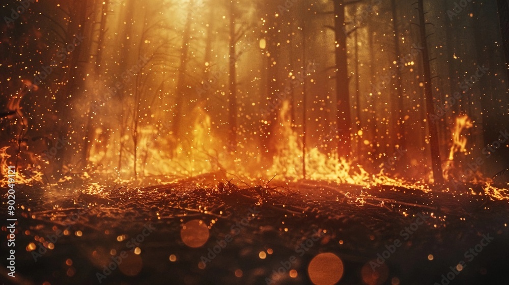 Forest Consumed by Devastating Wildfire - Embers and Ash Show Fire's Destructive Force for News Coverage Or Information Wheater Forest Consumed by Devastating Wildfire - Embers and Ash Show Fire's Destructive Force for News Coverage Or Information Wheater