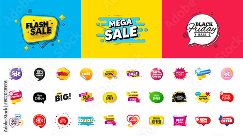 Best discount offer banners. Price deal sale stickers. Black friday special offer tags. Flash sale bubble coupon. Promotion discount banner templates design. Buy offer sticker, Black friday. Vector