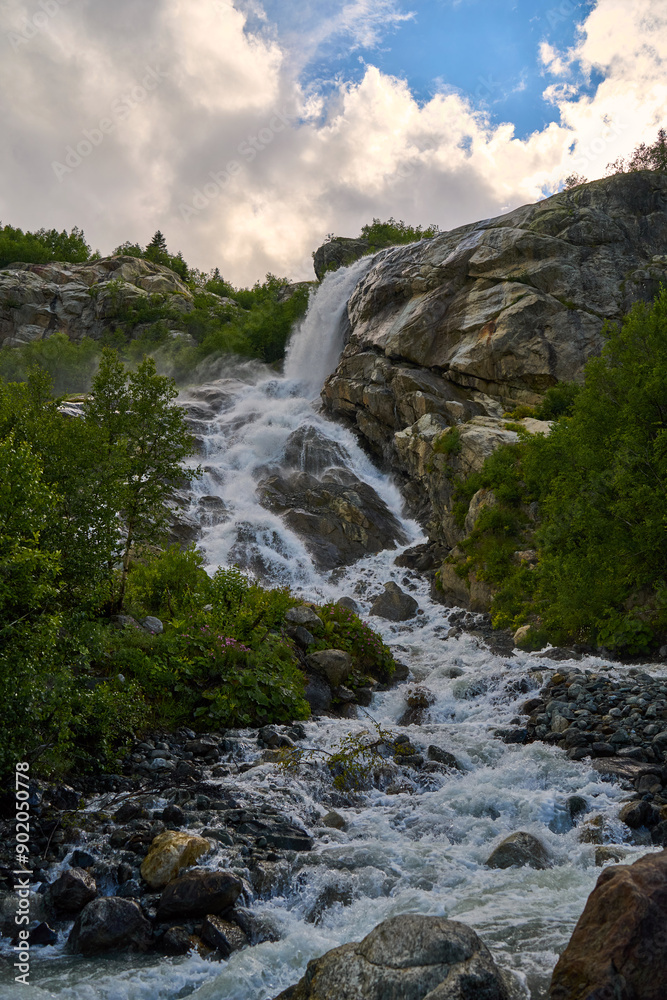 Obraz premium summer landscape with mountains and waterfalls