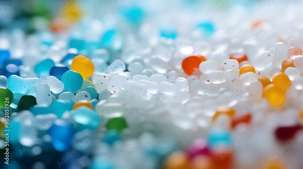 Close-up of microplastic particles in a pile, symbolizing food contamination and the environmental impact of plastic pollution Close-up of microplastic particles in a pile, symbolizing food contamination and the environmental impact of plastic pollution