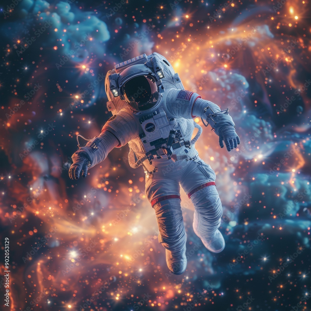 Ethereal Astronaut: Floating Amid Glowing Constellations and Digital Nebulae in Futuristic Space Exploration Ethereal Astronaut: Floating Amid Glowing Constellations and Digital Nebulae in Futuristic Space Exploration