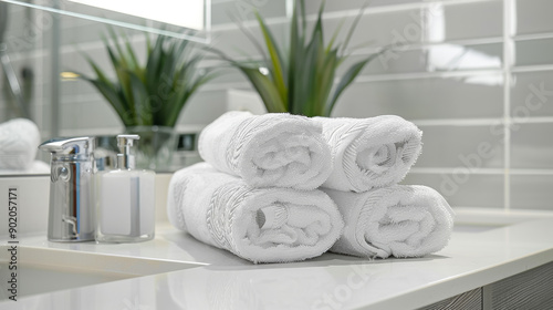 Fresh white towels are provided in the bathroom for your convenience.